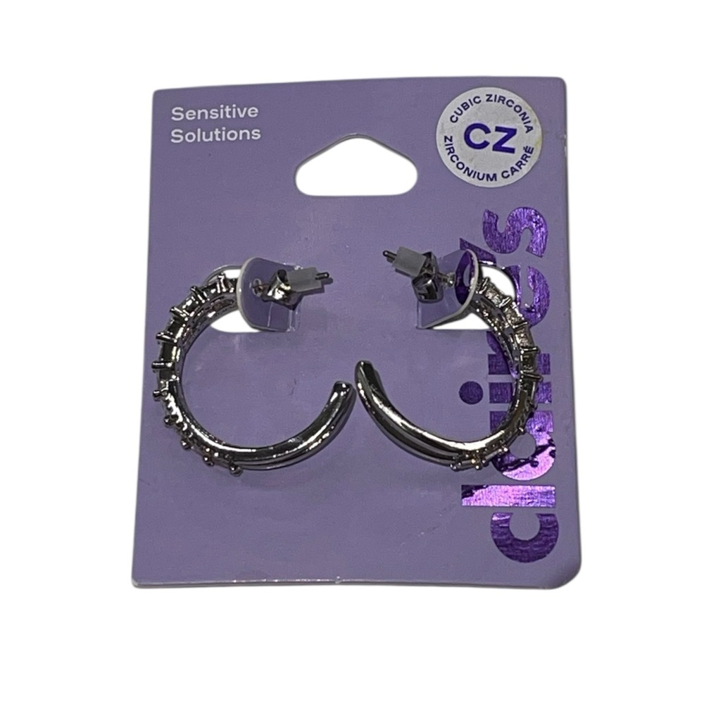 🤑 5/$25 Claire's Silver Cubic Zirconia Hoop Earrings NWT